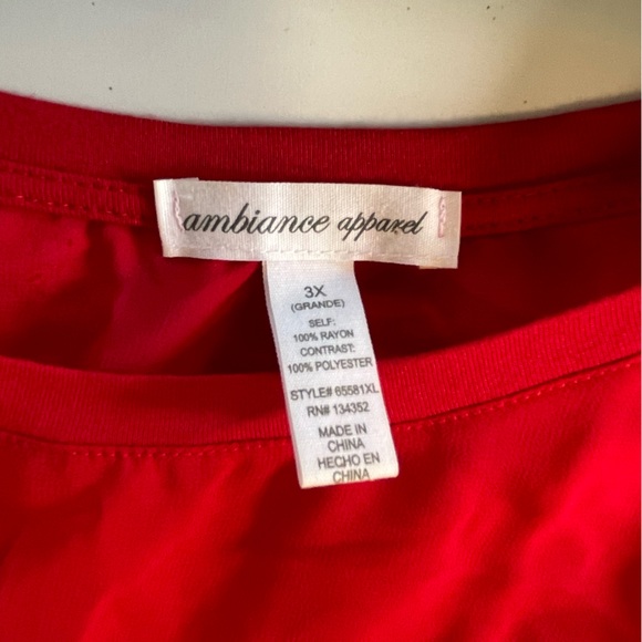 Ambiance Apparel Red Soft Rayon Polyester top size 3X - Picture 3 of 5